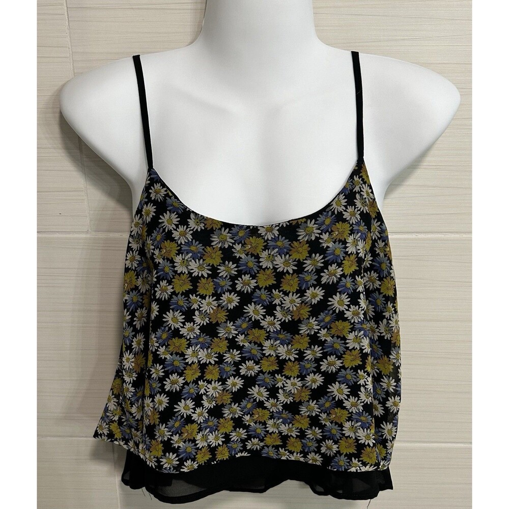 Anthropologie E (hanger) M Black Blue White Gold Daisy Sheer Layer Crop Top M